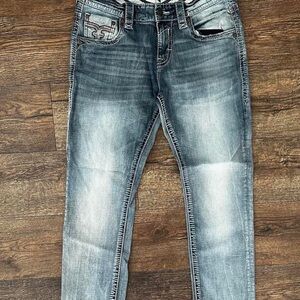 Rock Revival Jeans Mens Blue Morris Alt Straight Relaxed Dark Wash Denim Sz 32